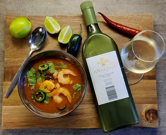 Anakena Sauvignon Blanc ja katkarapukeitto