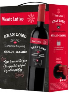 [kuva: Viento Latino Gran Lomo Merlot Malbec 2016 hanapakkaus(&copy; Alko)]