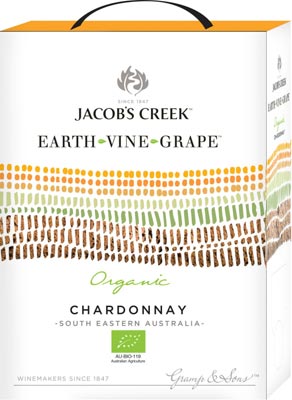 [kuva: Jacob's Creek Earth Vine Grape Chardonnay 2017 hanapakkaus(&copy; Alko)]
