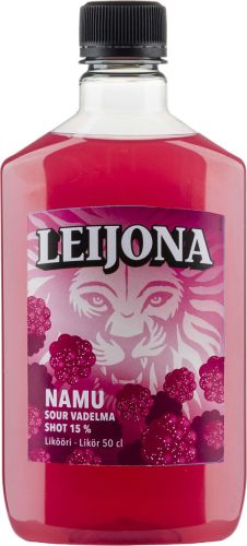 [kuva: Leijona Namu Sour Vadelma muovipullo(&copy; Alko)]