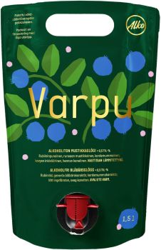 [kuva: Varpu Alkoholiton Mustikkaglögi viinipussi(© Alko)]