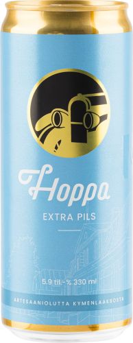 [kuva: Hoppa Extra Pils tölkki(&copy; Alko)]