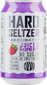 [kuva: Olvi Hard Seltzer Juiced Raspberry tölkki(&copy; Alko)]