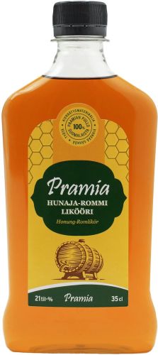 [kuva: Pramia Hunaja-Rommilikööri muovipullo(&copy; Alko)]